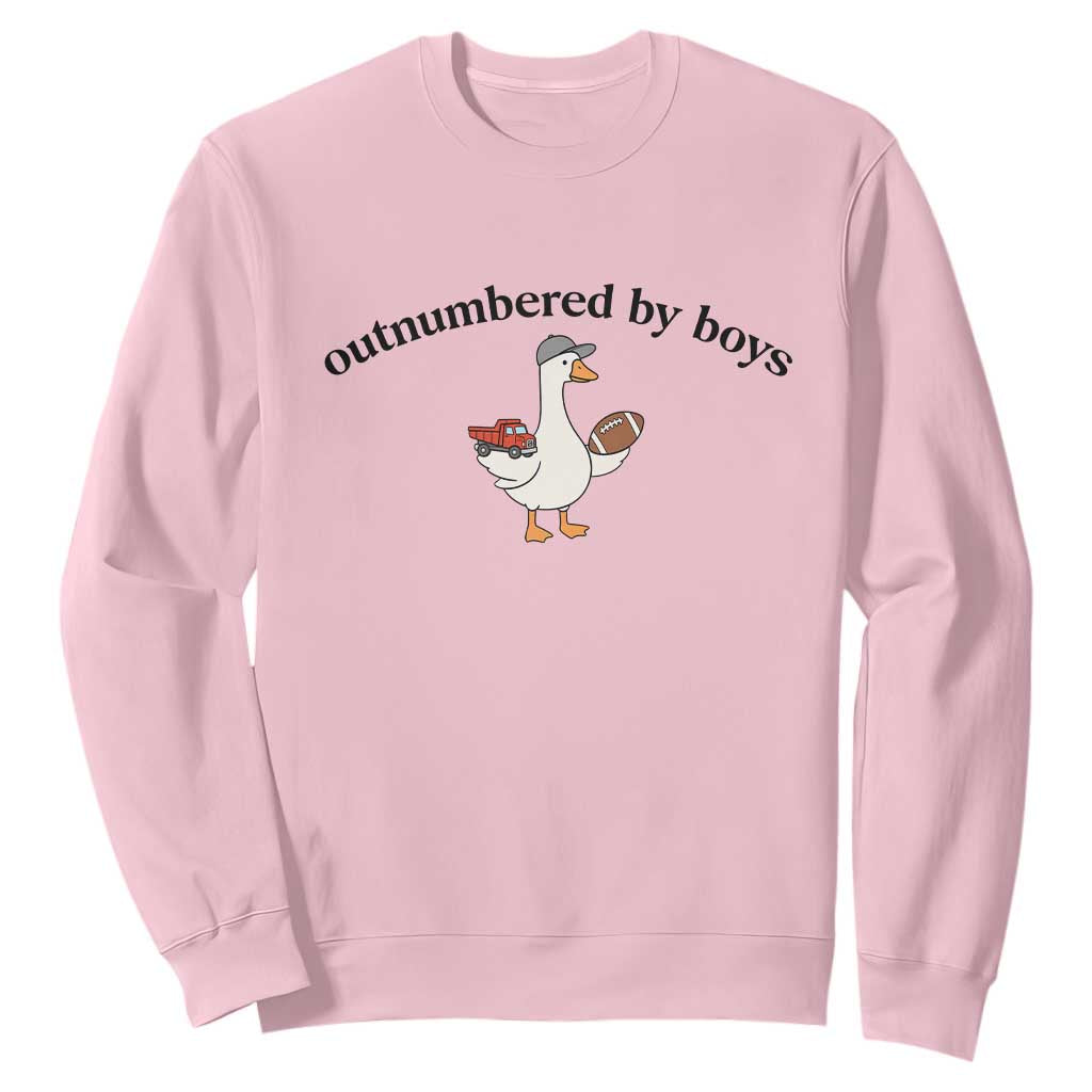 Outnumbered By Boys Cute Goose Sporty Mom Sweatshirt Football and Truck Motherhood Mothers Day Gag Gift TS02 Light Pink Print Your Wear