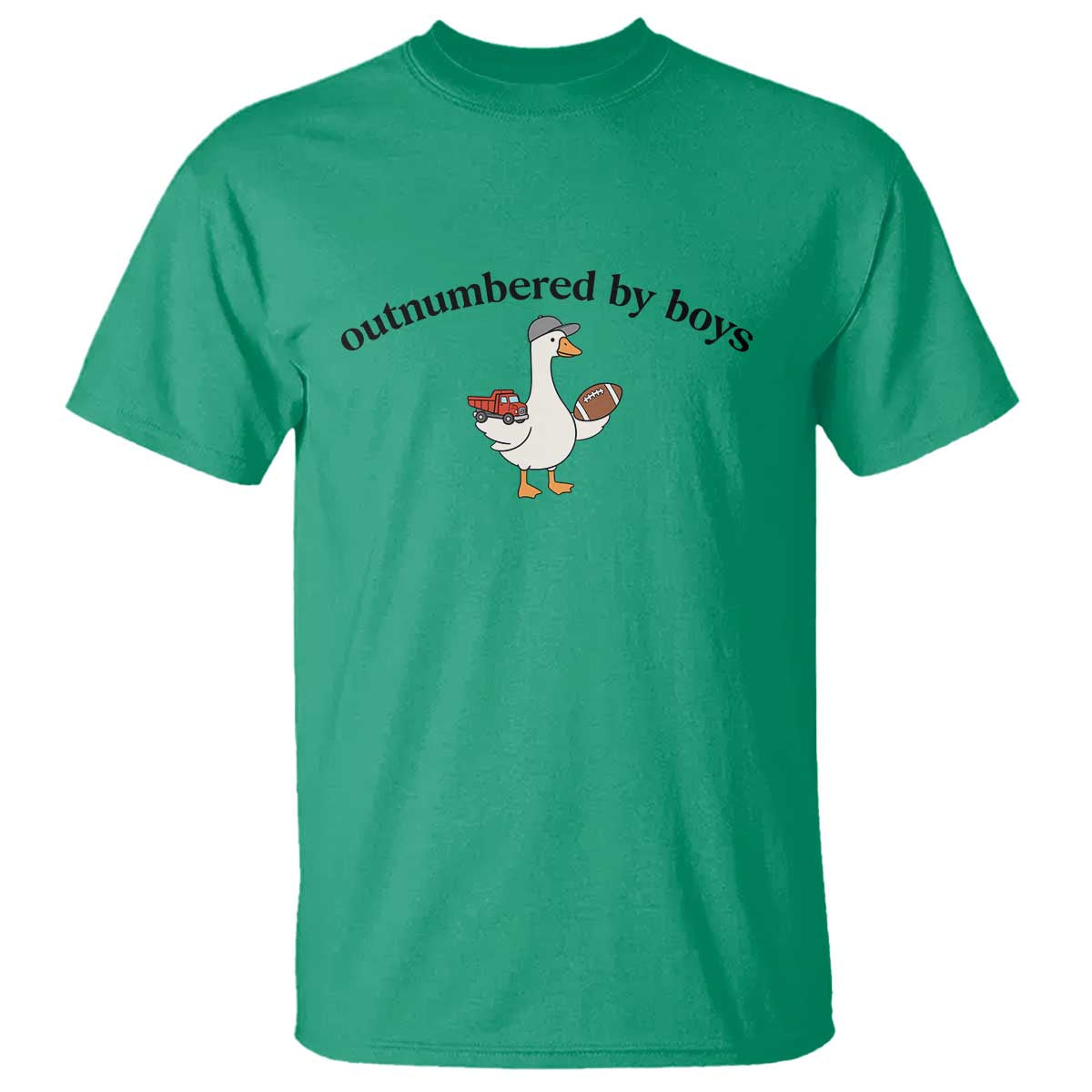 Outnumbered By Boys Cute Goose Sporty Mom T Shirt Football and Truck Motherhood Mothers Day Gag Gift TS02 Irish Green Print Your Wear