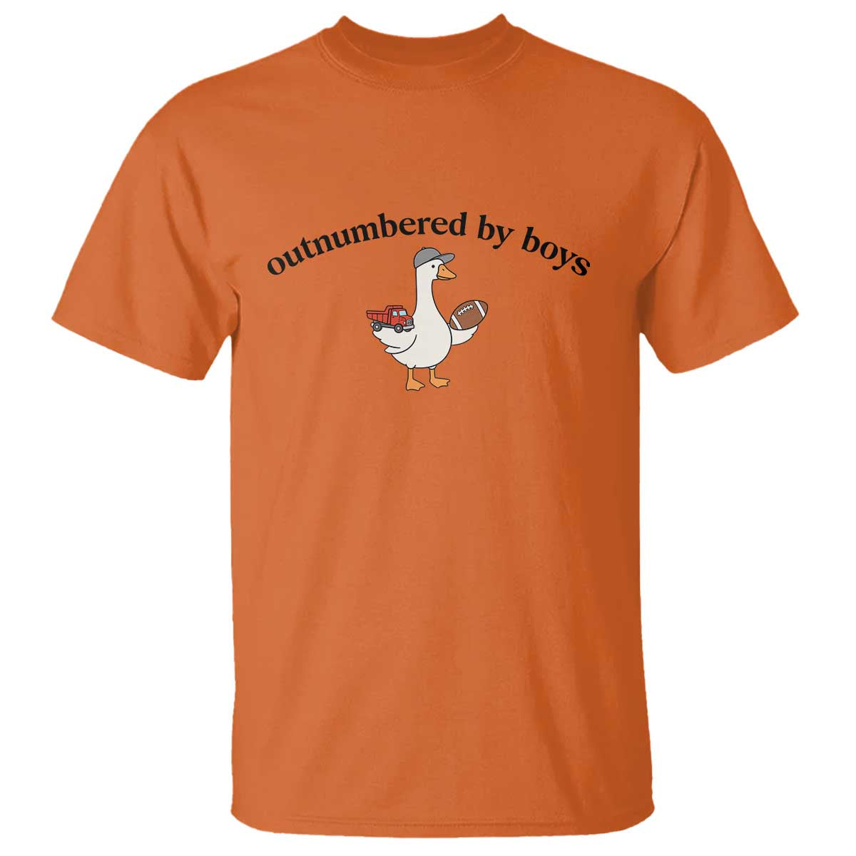 Outnumbered By Boys Cute Goose Sporty Mom T Shirt Football and Truck Motherhood Mothers Day Gag Gift TS02 Orange Print Your Wear