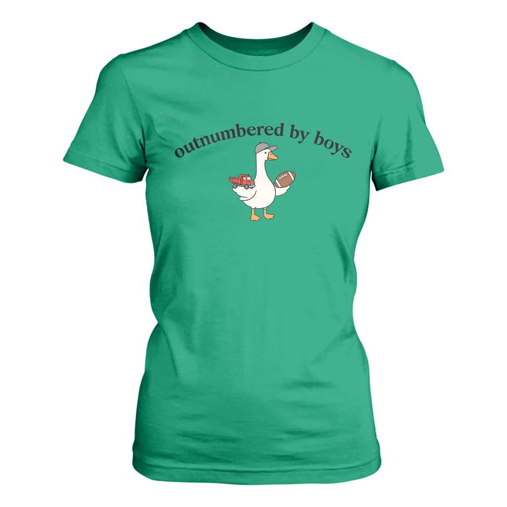 Outnumbered By Boys Cute Goose Sporty Mom T Shirt For Women Football and Truck Motherhood Mothers Day Gag Gift TS02 Irish Green Print Your Wear
