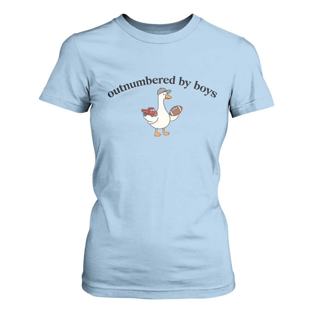 Outnumbered By Boys Cute Goose Sporty Mom T Shirt For Women Football and Truck Motherhood Mothers Day Gag Gift TS02 Light Blue Print Your Wear