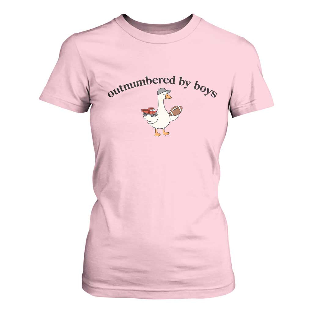 Outnumbered By Boys Cute Goose Sporty Mom T Shirt For Women Football and Truck Motherhood Mothers Day Gag Gift TS02 Light Pink Print Your Wear