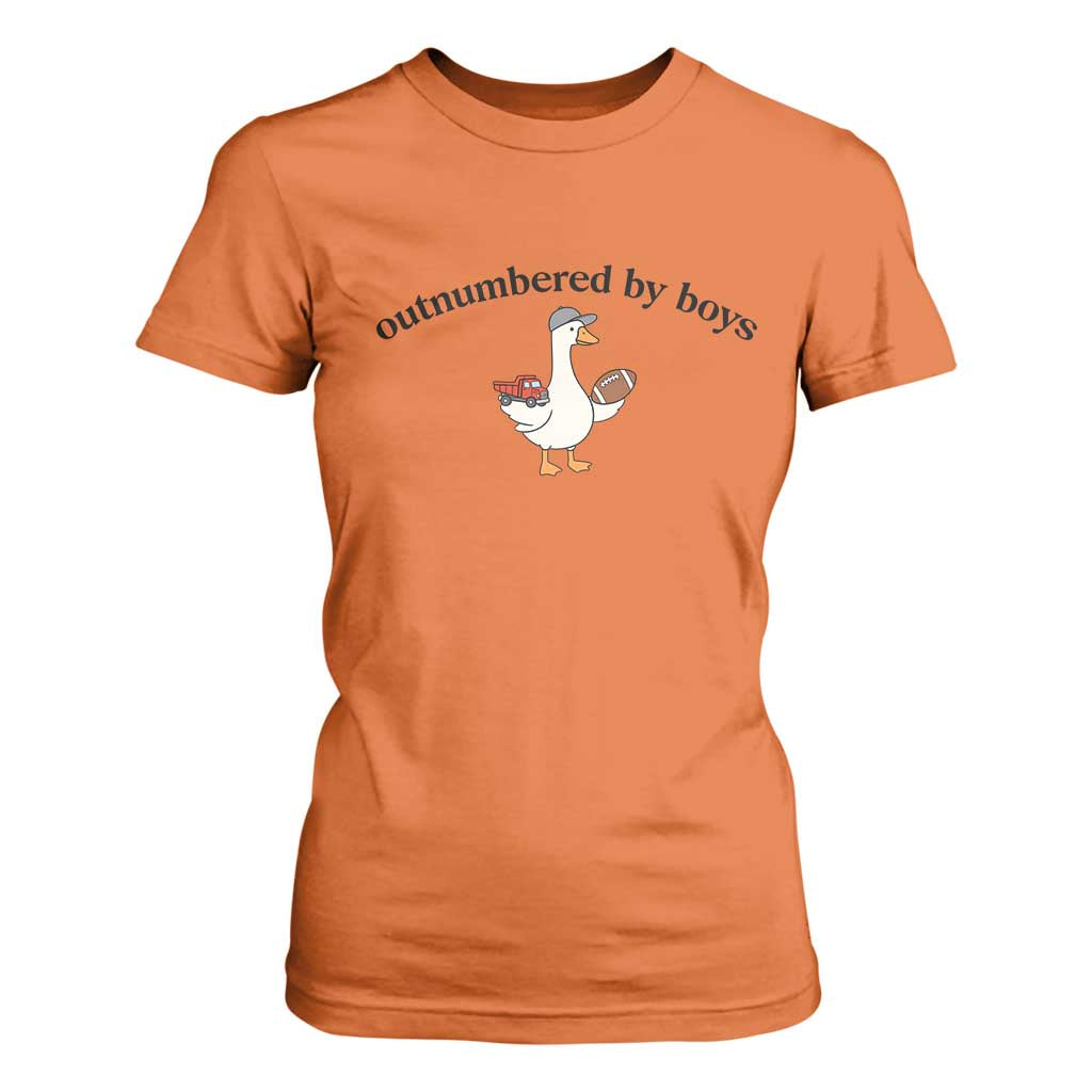 Outnumbered By Boys Cute Goose Sporty Mom T Shirt For Women Football and Truck Motherhood Mothers Day Gag Gift TS02 Orange Print Your Wear