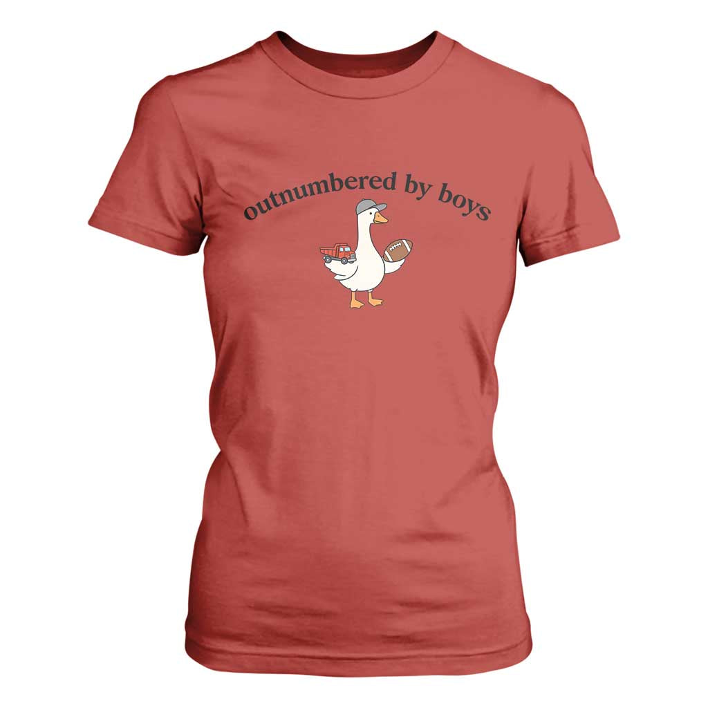 Outnumbered By Boys Cute Goose Sporty Mom T Shirt For Women Football and Truck Motherhood Mothers Day Gag Gift TS02 Red Print Your Wear