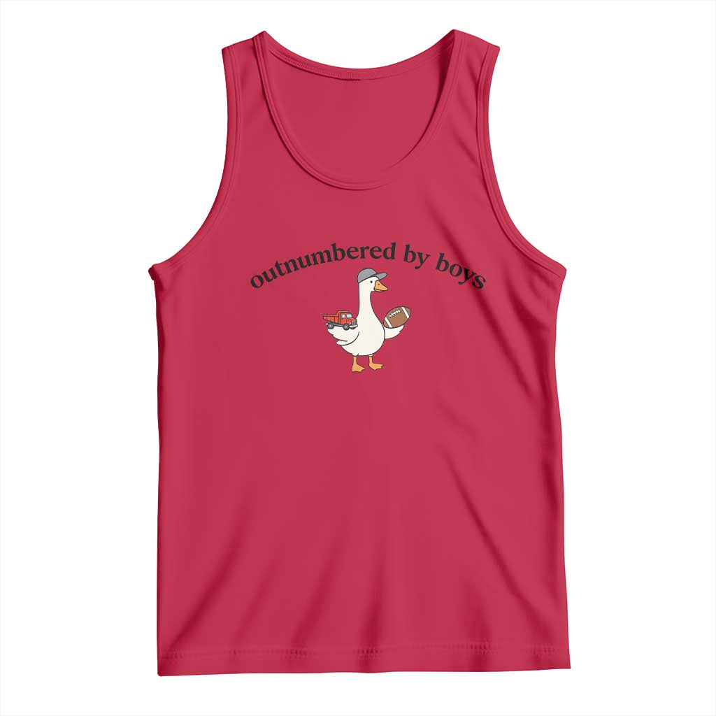 Outnumbered By Boys Cute Goose Sporty Mom Tank Top Football and Truck Motherhood Mothers Day Gag Gift TS02 Red Print Your Wear