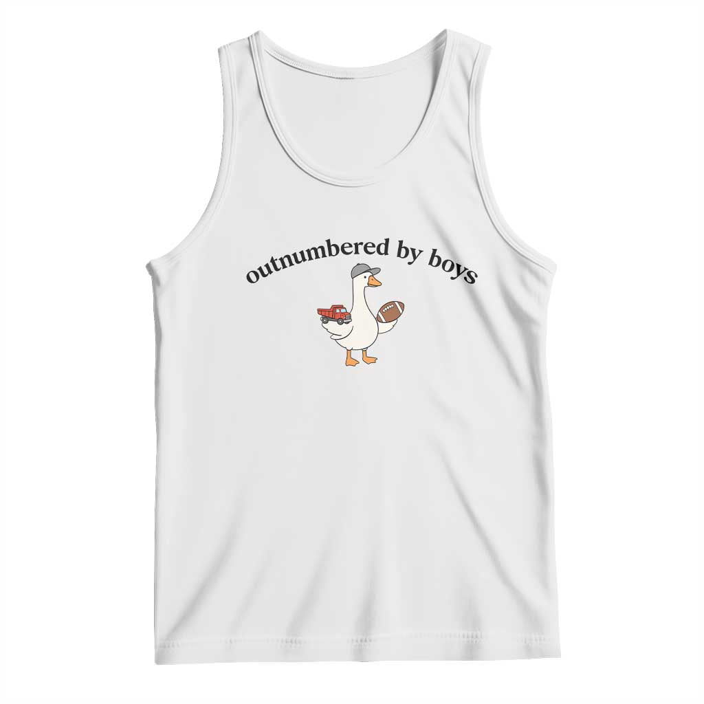 Outnumbered By Boys Cute Goose Sporty Mom Tank Top Football and Truck Motherhood Mothers Day Gag Gift TS02 White Print Your Wear