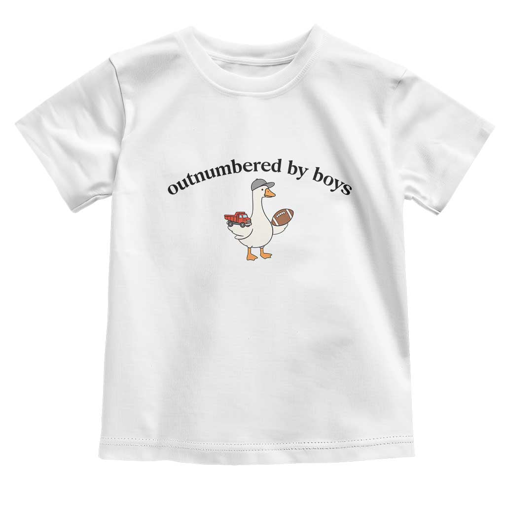 Outnumbered By Boys Cute Goose Sporty Mom Toddler T Shirt Football and Truck Motherhood Mothers Day Gag Gift TS02 White Print Your Wear