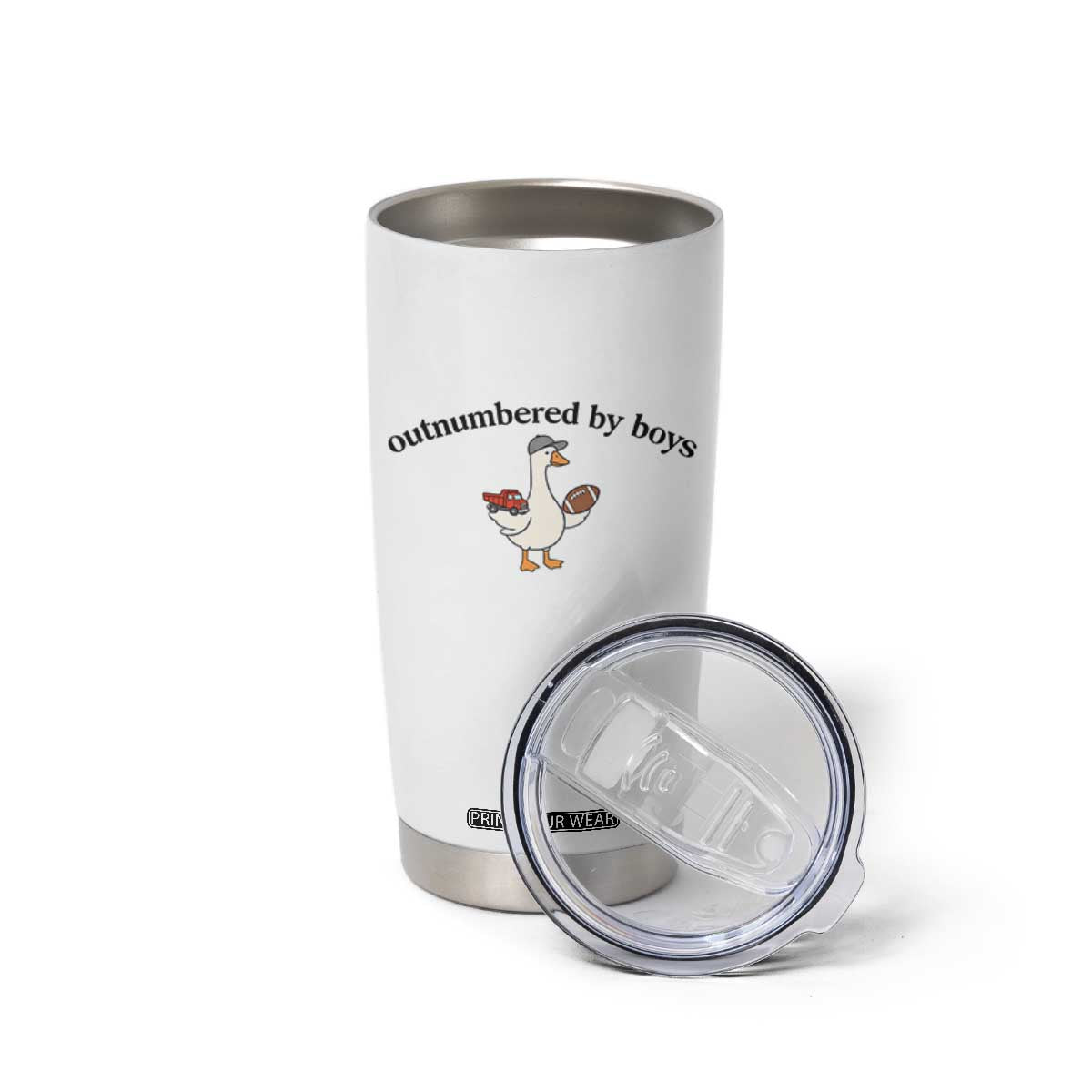 Outnumbered By Boys Cute Goose Sporty Mom Tumbler Cup Football and Truck Motherhood Mothers Day Gag Gift TS02 Print Your Wear