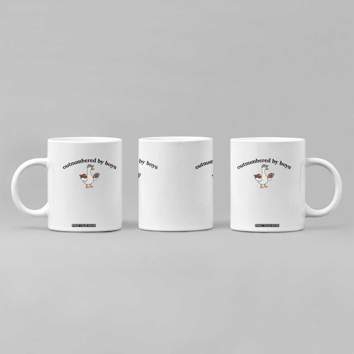Outnumbered By Boys Cute Goose Sporty Mom Coffee Mug Football and Truck Motherhood Mothers Day Gag Gift TS02 Print Your Wear