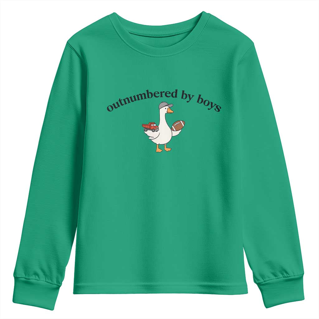 Outnumbered By Boys Cute Goose Sporty Mom Youth Sweatshirt Football and Truck Motherhood Mothers Day Gag Gift TS02 Irish Green Print Your Wear