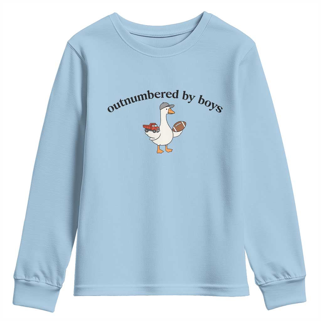 Outnumbered By Boys Cute Goose Sporty Mom Youth Sweatshirt Football and Truck Motherhood Mothers Day Gag Gift TS02 Light Blue Print Your Wear