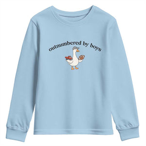 Outnumbered By Boys Cute Goose Sporty Mom Youth Sweatshirt Football and Truck Motherhood Mothers Day Gag Gift TS02 Light Blue Print Your Wear