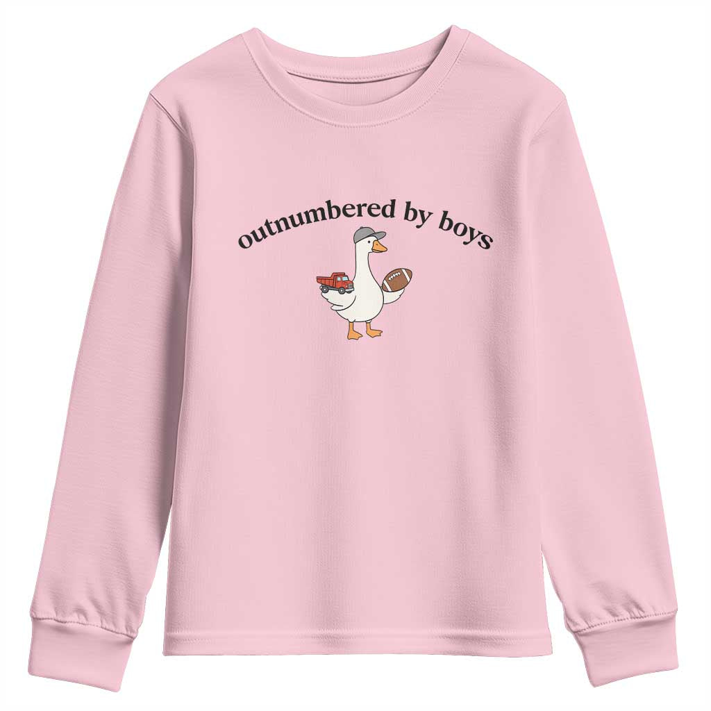 Outnumbered By Boys Cute Goose Sporty Mom Youth Sweatshirt Football and Truck Motherhood Mothers Day Gag Gift TS02 Light Pink Print Your Wear