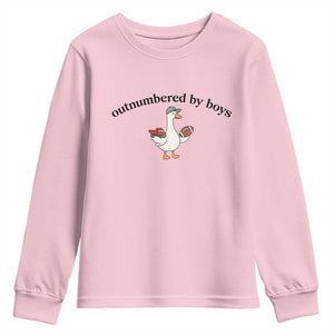 Outnumbered By Boys Cute Goose Sporty Mom Youth Sweatshirt Football and Truck Motherhood Mothers Day Gag Gift TS02 Light Pink Print Your Wear