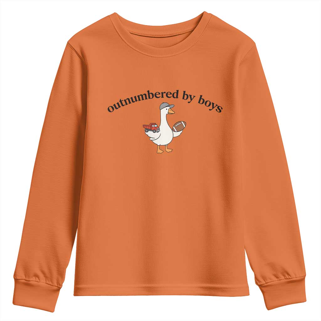 Outnumbered By Boys Cute Goose Sporty Mom Youth Sweatshirt Football and Truck Motherhood Mothers Day Gag Gift TS02 Orange Print Your Wear