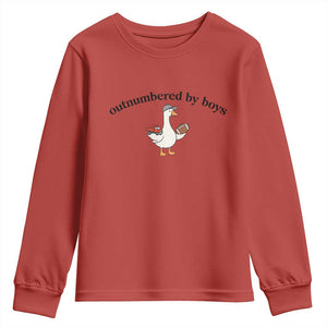 Outnumbered By Boys Cute Goose Sporty Mom Youth Sweatshirt Football and Truck Motherhood Mothers Day Gag Gift TS02 Red Print Your Wear