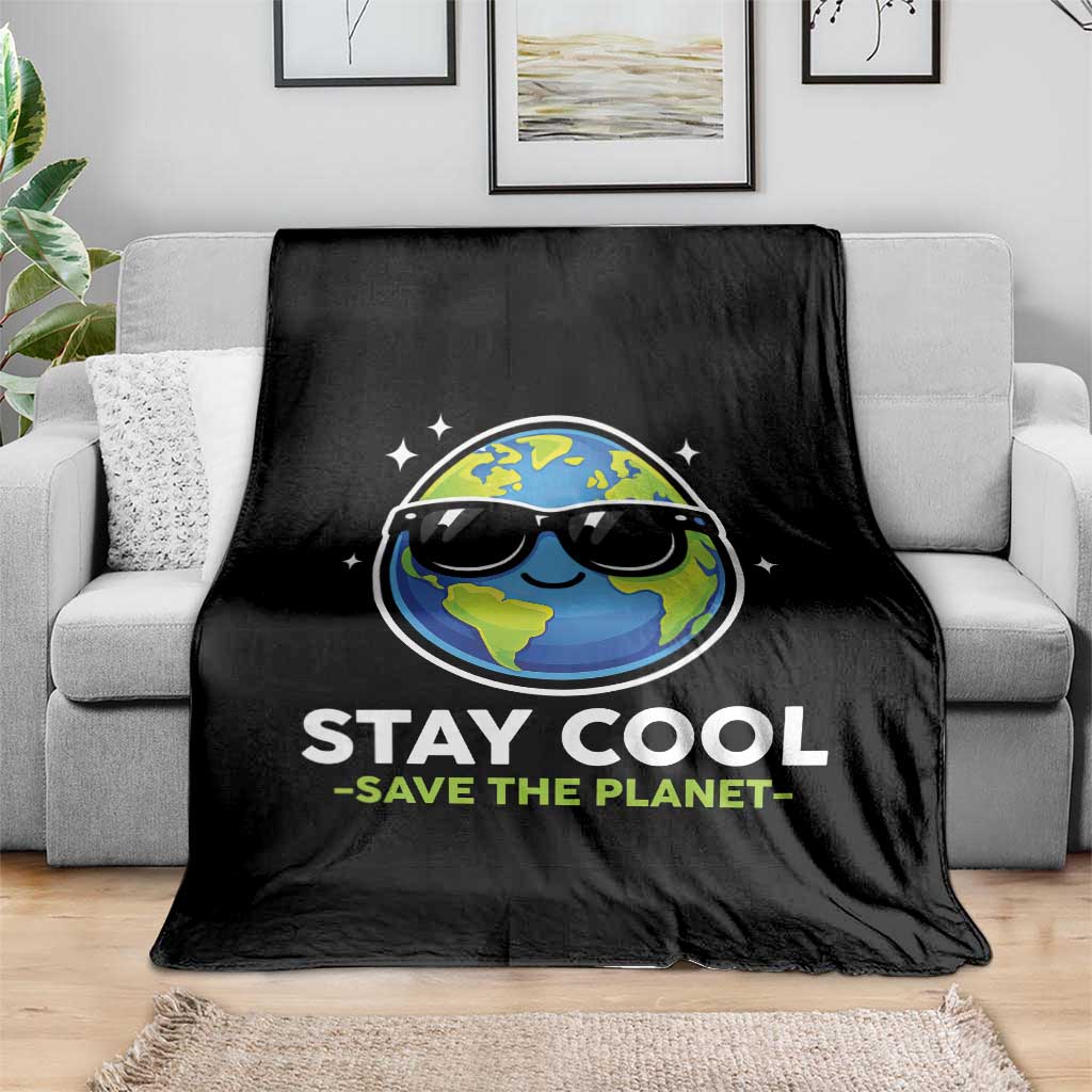 Stay Cool Save The Planet Eco-Friendly Earth Day Throw Blanket Cute Cartoon Globe with Sunglasses for Environmental Awareness TS02 Print Your Wear