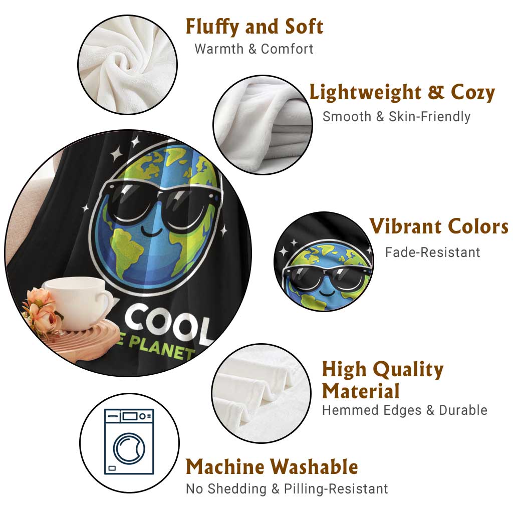Stay Cool Save The Planet Eco-Friendly Earth Day Throw Blanket Cute Cartoon Globe with Sunglasses for Environmental Awareness TS02 Print Your Wear