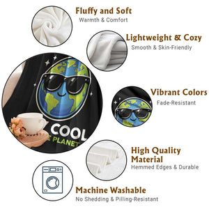 Stay Cool Save The Planet Eco-Friendly Earth Day Throw Blanket Cute Cartoon Globe with Sunglasses for Environmental Awareness TS02 Print Your Wear