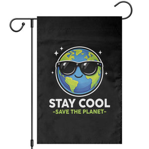 Stay Cool Save The Planet Eco-Friendly Earth Day Garden Flag Cute Cartoon Globe with Sunglasses for Environmental Awareness TS02 Black Print Your Wear