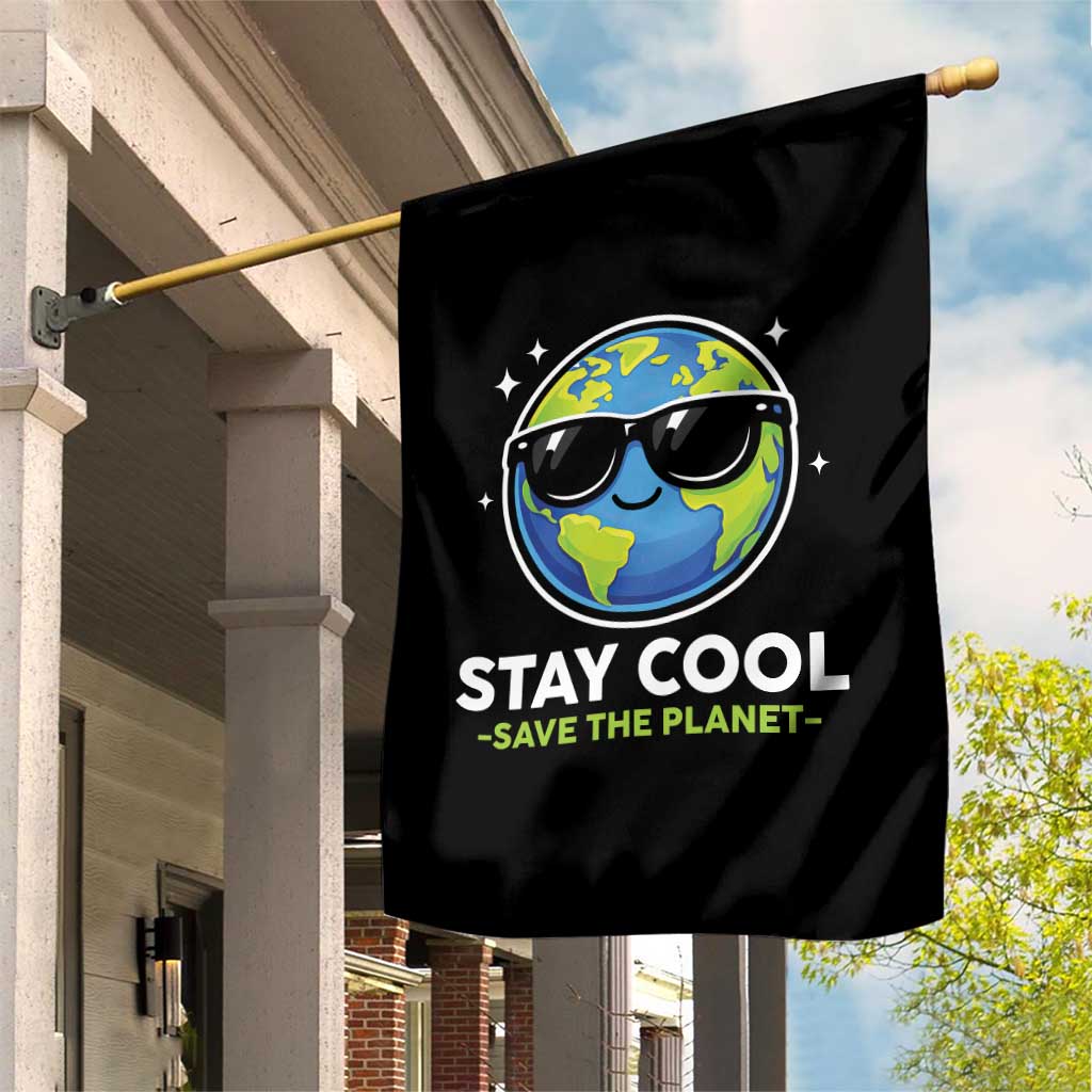 Stay Cool Save The Planet Eco-Friendly Earth Day Garden Flag Cute Cartoon Globe with Sunglasses for Environmental Awareness TS02 Print Your Wear