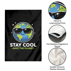 Stay Cool Save The Planet Eco-Friendly Earth Day Garden Flag Cute Cartoon Globe with Sunglasses for Environmental Awareness TS02 Print Your Wear