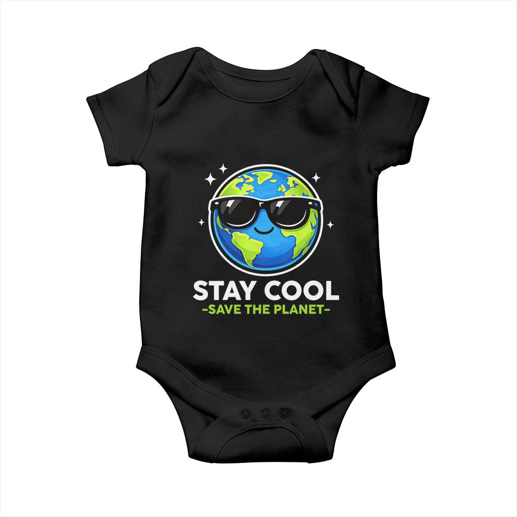 Stay Cool Save The Planet Eco-Friendly Earth Day Baby Onesie Cute Cartoon Globe with Sunglasses for Environmental Awareness TS02 Black Print Your Wear
