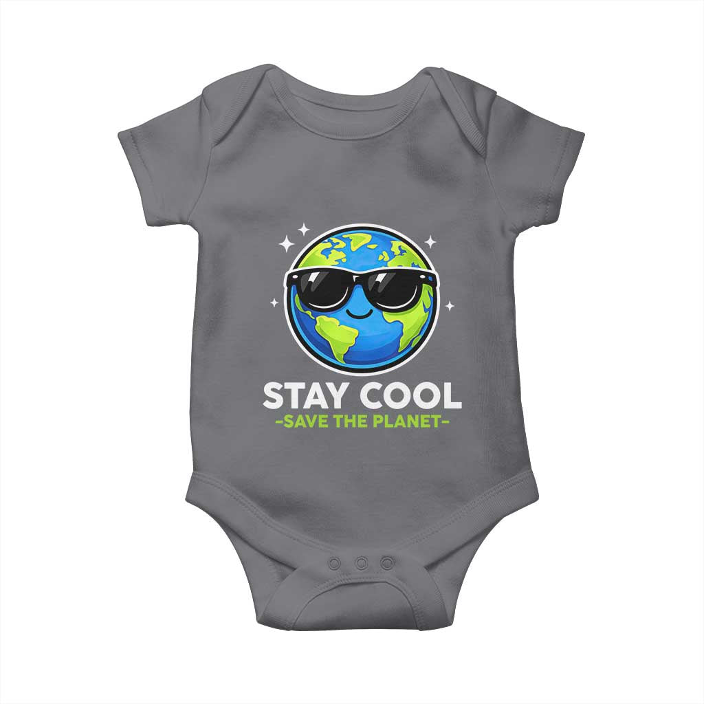 Stay Cool Save The Planet Eco-Friendly Earth Day Baby Onesie Cute Cartoon Globe with Sunglasses for Environmental Awareness TS02 Charcoal Print Your Wear