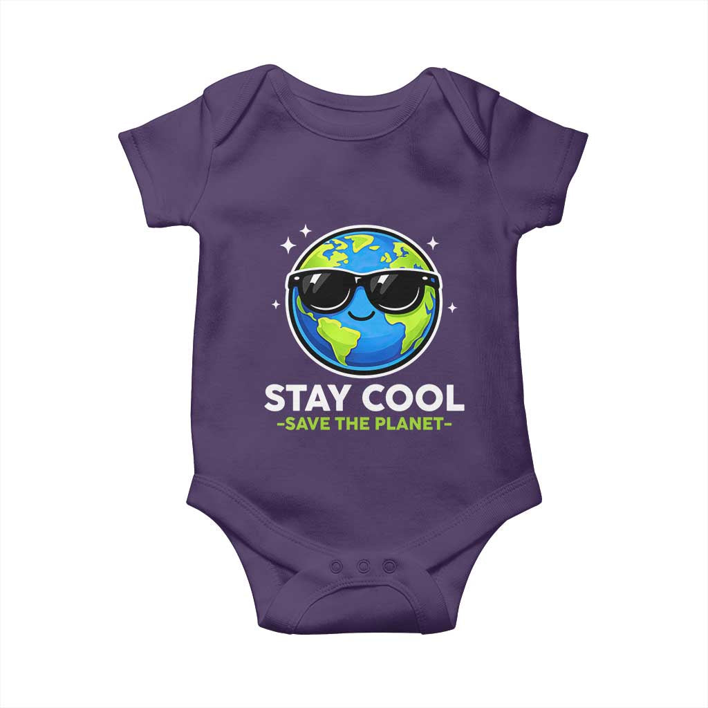 Stay Cool Save The Planet Eco-Friendly Earth Day Baby Onesie Cute Cartoon Globe with Sunglasses for Environmental Awareness TS02 Purple Print Your Wear