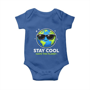 Stay Cool Save The Planet Eco-Friendly Earth Day Baby Onesie Cute Cartoon Globe with Sunglasses for Environmental Awareness TS02 Royal Blue Print Your Wear