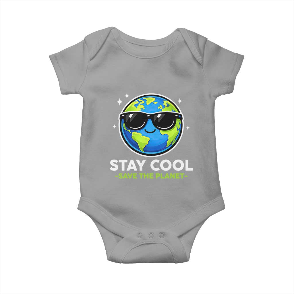 Stay Cool Save The Planet Eco-Friendly Earth Day Baby Onesie Cute Cartoon Globe with Sunglasses for Environmental Awareness TS02 Sport Gray Print Your Wear