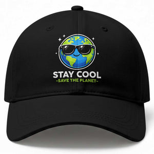 Stay Cool Save The Planet Eco-Friendly Earth Day Baseball Cap Cute Cartoon Globe with Sunglasses for Environmental Awareness TS02 Print Your Wear