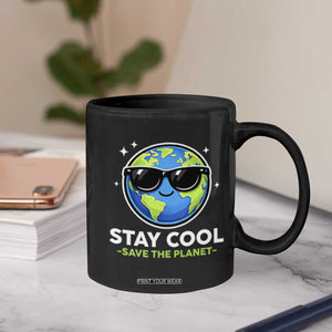 Stay Cool Save The Planet Eco-Friendly Earth Day Coffee Mug Cute Cartoon Globe with Sunglasses for Environmental Awareness TS02 Print Your Wear