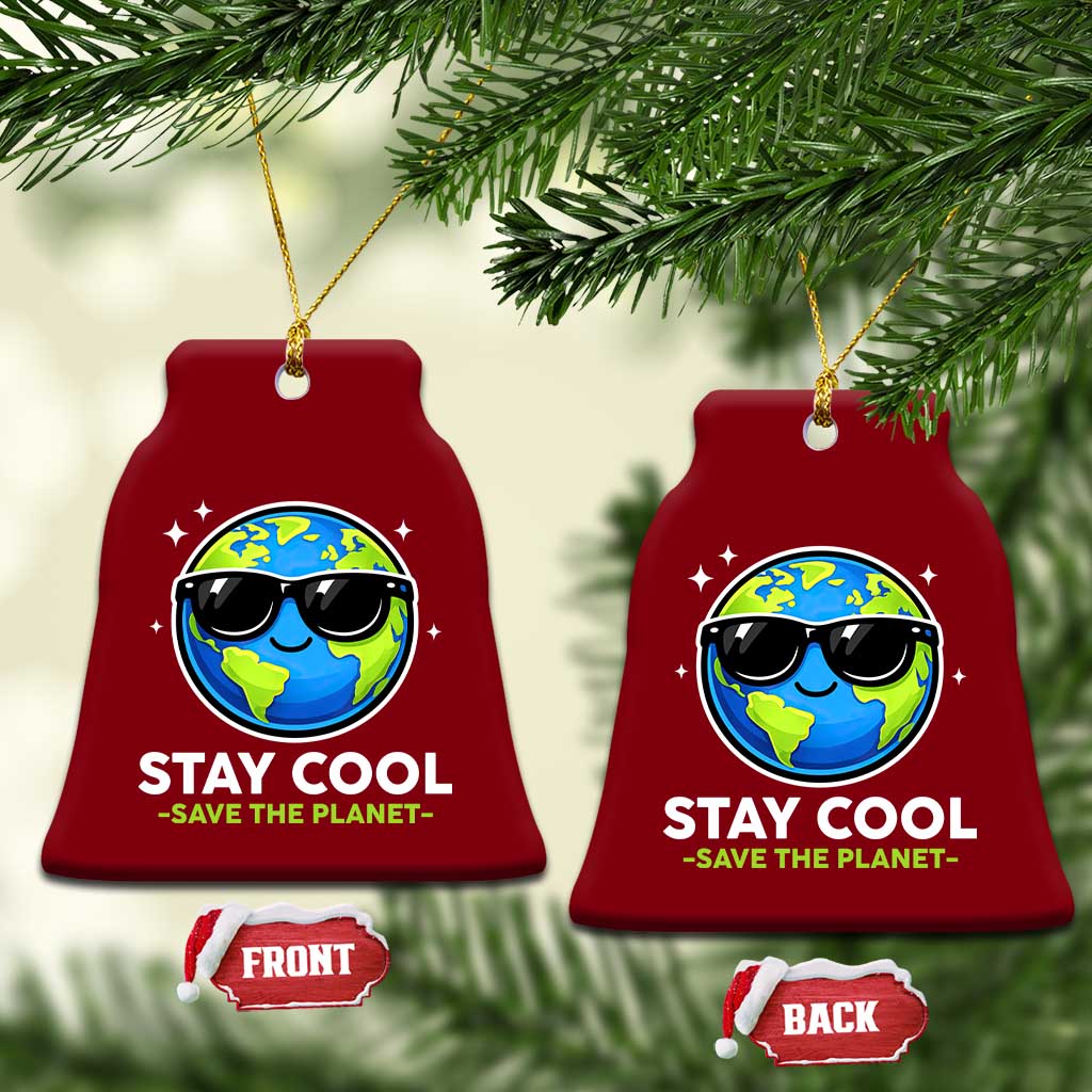 Stay Cool Save The Planet Eco-Friendly Earth Day Ceramic Ornament Cute Cartoon Globe with Sunglasses for Environmental Awareness TS02 Print Your Wear