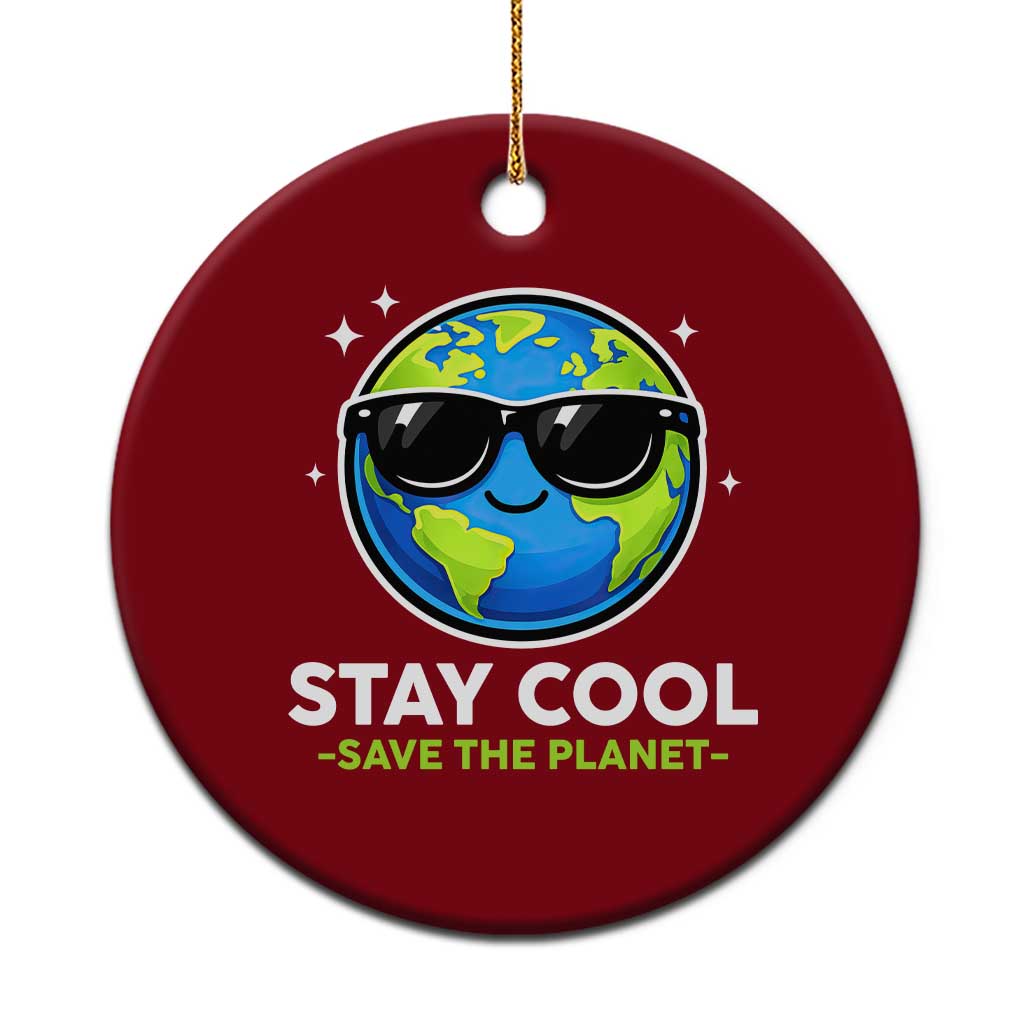 Stay Cool Save The Planet Eco-Friendly Earth Day Ceramic Ornament Cute Cartoon Globe with Sunglasses for Environmental Awareness TS02 1pc Red Print Your Wear