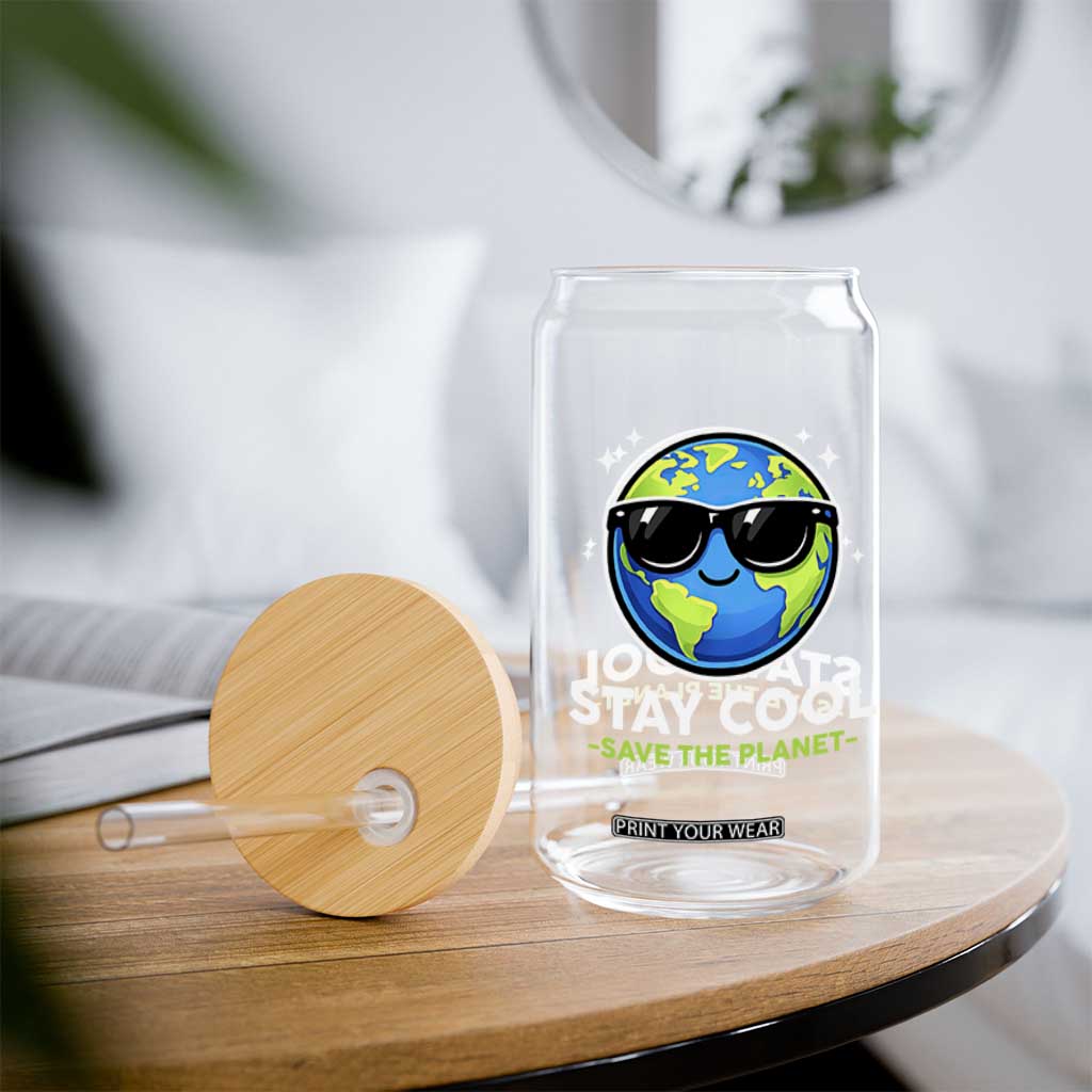 Stay Cool Save The Planet Eco-Friendly Earth Day Glass Can Cute Cartoon Globe with Sunglasses for Environmental Awareness TS02 Print Your Wear
