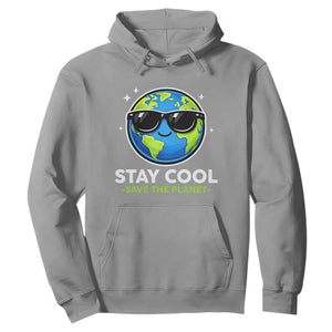 Stay Cool Save The Planet Eco-Friendly Earth Day Hoodie Cute Cartoon Globe with Sunglasses for Environmental Awareness TS02 Sport Gray Print Your Wear