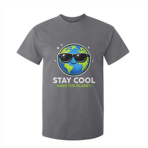 Stay Cool Save The Planet Eco-Friendly Earth Day T Shirt For Kid Cute Cartoon Globe with Sunglasses for Environmental Awareness TS02 Charcoal Print Your Wear