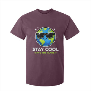 Stay Cool Save The Planet Eco-Friendly Earth Day T Shirt For Kid Cute Cartoon Globe with Sunglasses for Environmental Awareness TS02 Maroon Print Your Wear