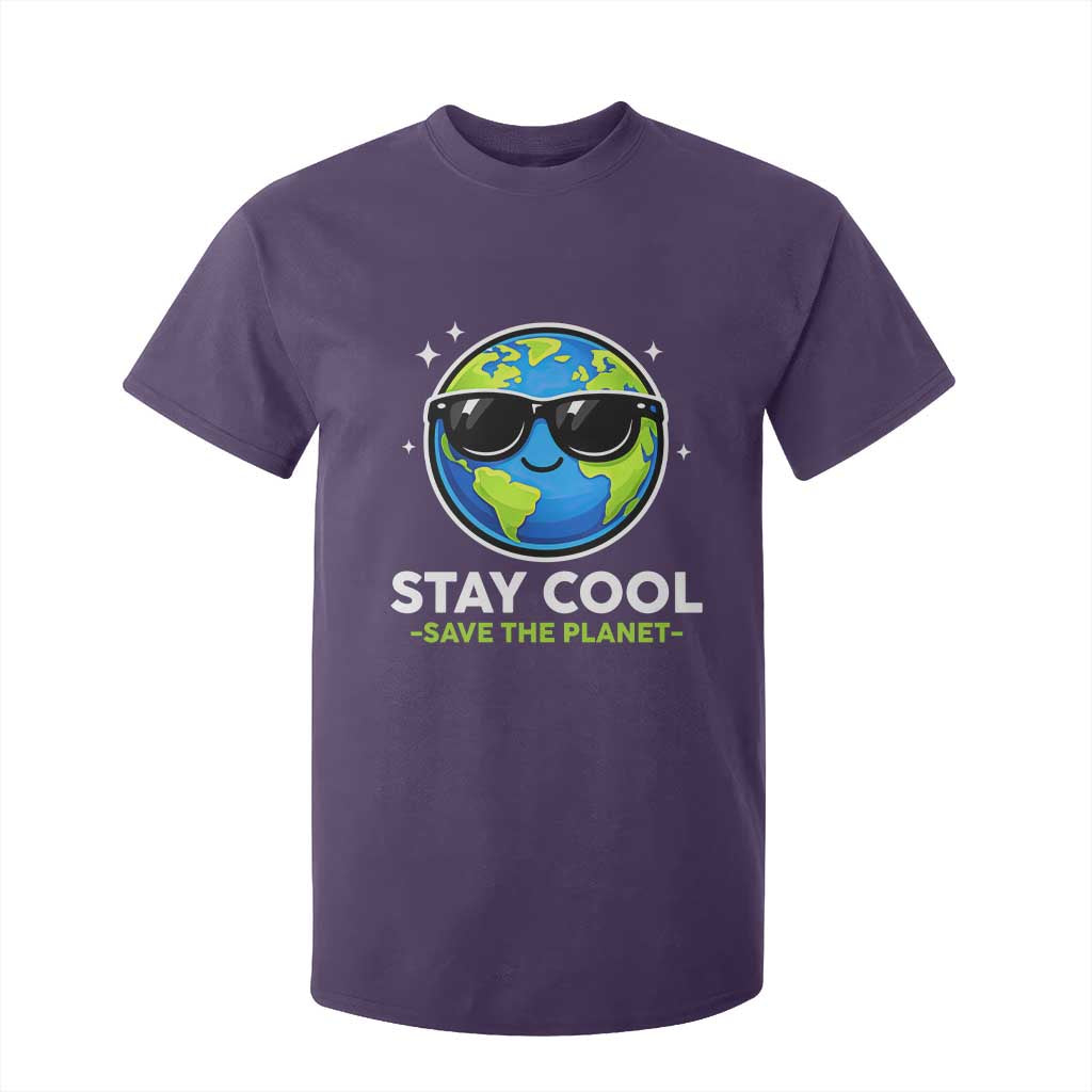 Stay Cool Save The Planet Eco-Friendly Earth Day T Shirt For Kid Cute Cartoon Globe with Sunglasses for Environmental Awareness TS02 Purple Print Your Wear