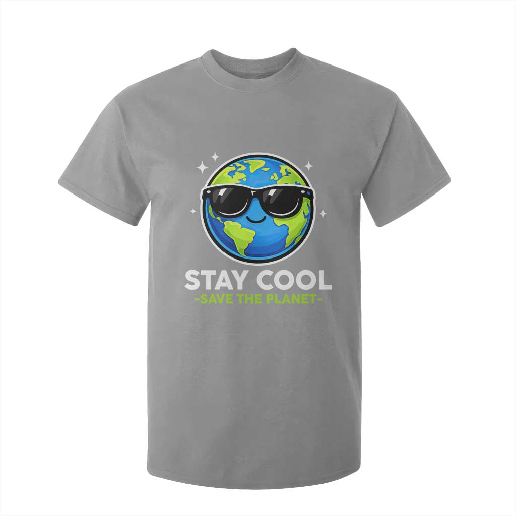 Stay Cool Save The Planet Eco-Friendly Earth Day T Shirt For Kid Cute Cartoon Globe with Sunglasses for Environmental Awareness TS02 Sport Gray Print Your Wear