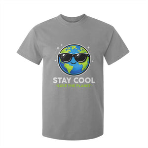 Stay Cool Save The Planet Eco-Friendly Earth Day T Shirt For Kid Cute Cartoon Globe with Sunglasses for Environmental Awareness TS02 Sport Gray Print Your Wear