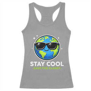 Stay Cool Save The Planet Eco-Friendly Earth Day Racerback Tank Top Cute Cartoon Globe with Sunglasses for Environmental Awareness TS02 Sport Gray Print Your Wear