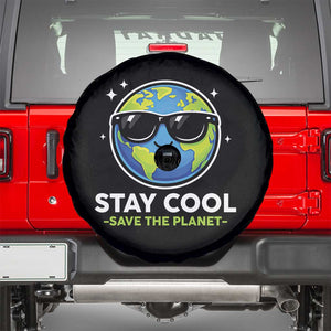 Stay Cool Save The Planet Eco-Friendly Earth Day Spare Tire Cover Cute Cartoon Globe with Sunglasses for Environmental Awareness TS02 Black Print Your Wear