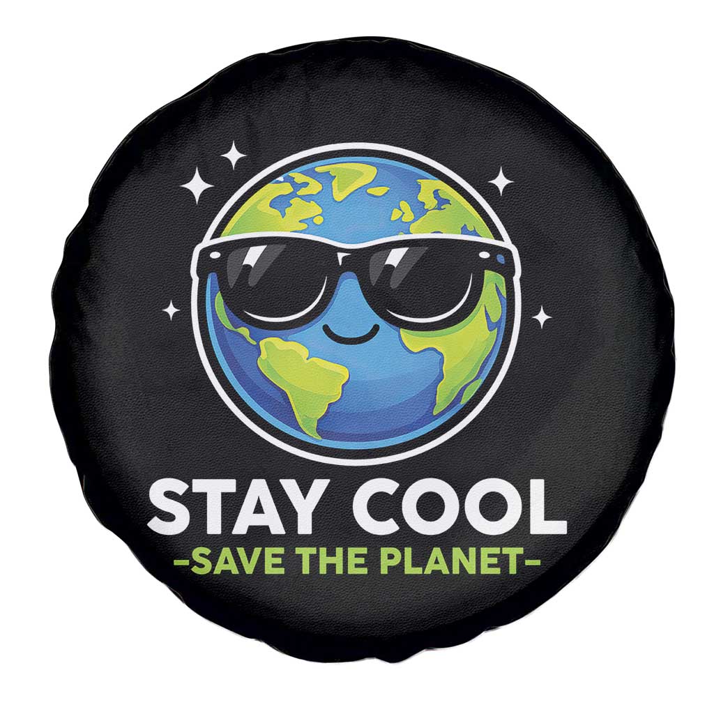 Stay Cool Save The Planet Eco-Friendly Earth Day Spare Tire Cover Cute Cartoon Globe with Sunglasses for Environmental Awareness TS02 Print Your Wear