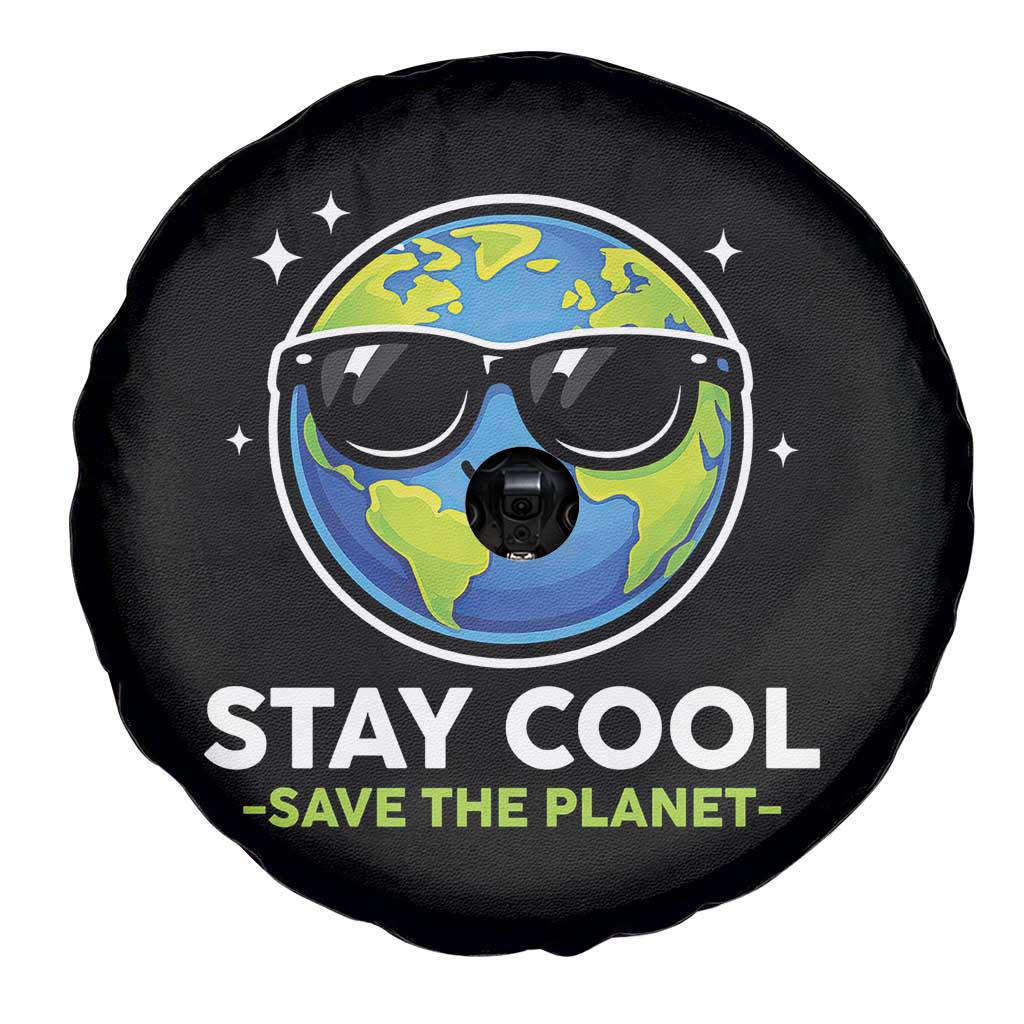 Stay Cool Save The Planet Eco-Friendly Earth Day Spare Tire Cover Cute Cartoon Globe with Sunglasses for Environmental Awareness TS02 Print Your Wear