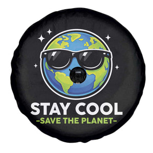 Stay Cool Save The Planet Eco-Friendly Earth Day Spare Tire Cover Cute Cartoon Globe with Sunglasses for Environmental Awareness TS02 Print Your Wear