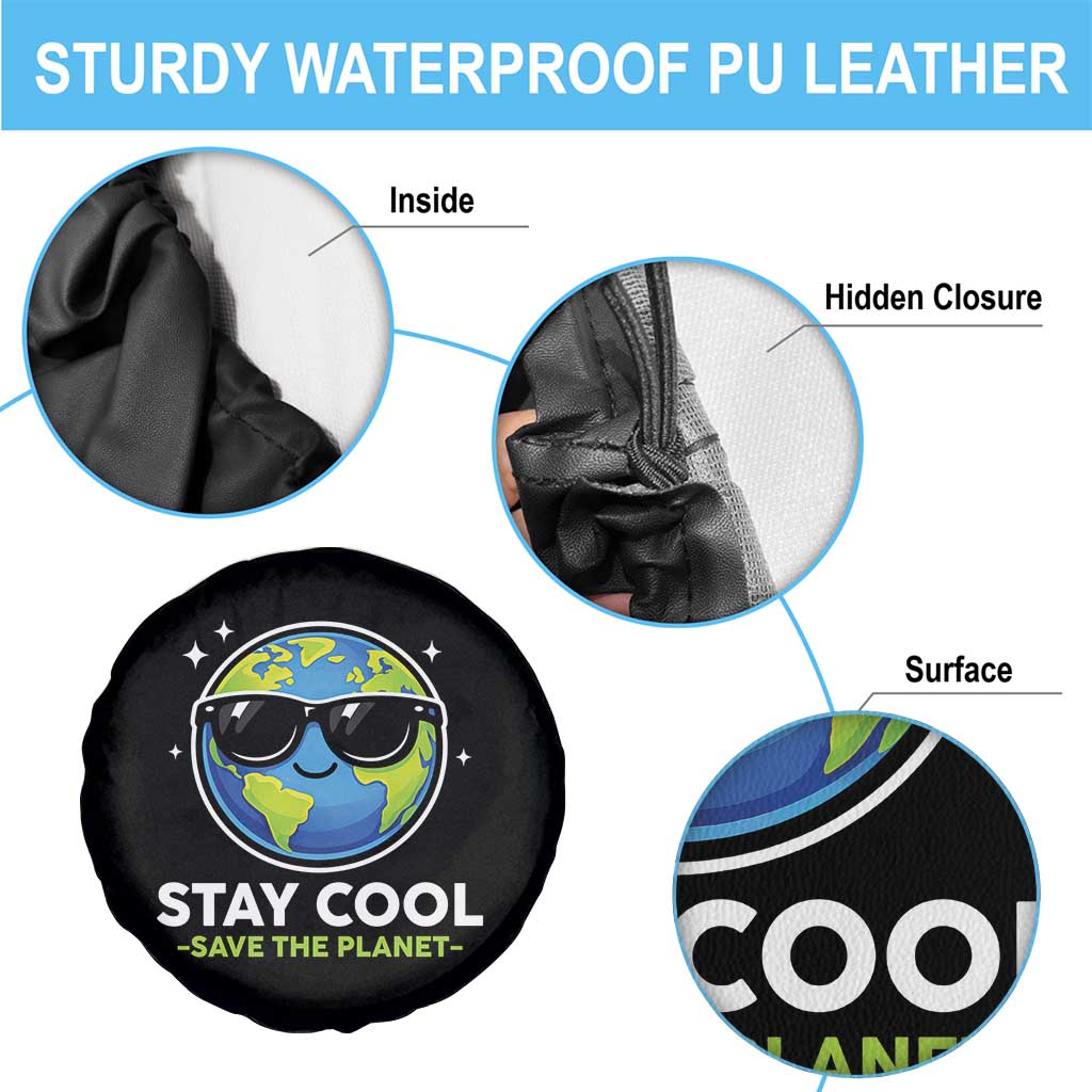 Stay Cool Save The Planet Eco-Friendly Earth Day Spare Tire Cover Cute Cartoon Globe with Sunglasses for Environmental Awareness TS02 Print Your Wear