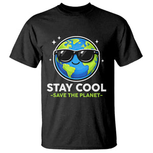 Stay Cool Save The Planet Eco-Friendly Earth Day T Shirt Cute Cartoon Globe with Sunglasses for Environmental Awareness TS02 Black Print Your Wear