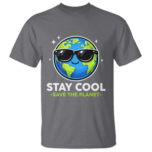 Stay Cool Save The Planet Eco-Friendly Earth Day T Shirt Cute Cartoon Globe with Sunglasses for Environmental Awareness TS02 Charcoal Print Your Wear